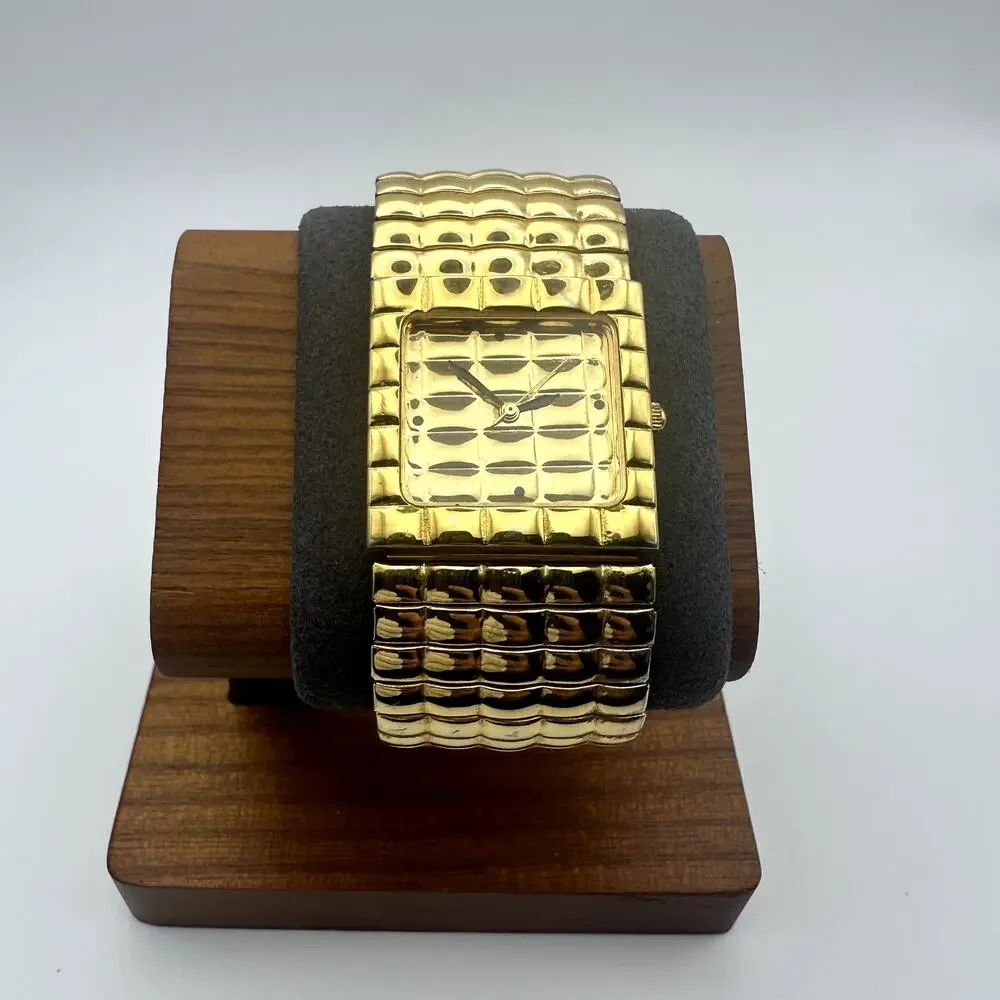 Joan Rivers Classics Gold Tone Quilted Square Dial Stretch Bracelet Watch